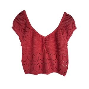 Aeropostale Size XL Salmon‎ Color Crochet Knit Top V Neck Babydoll Crop Top Knit